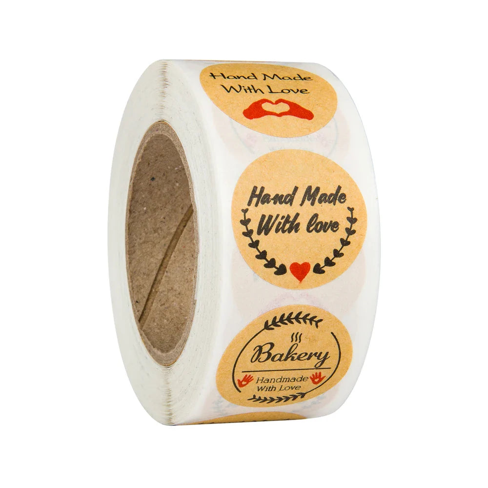 Handmade With Love Label Wedding Stickers 100-500pcs 1 Inch Round Gold Labels Adhesive Sticker Thank You Stickers Stationery (ONLINE ORDER ONLY)