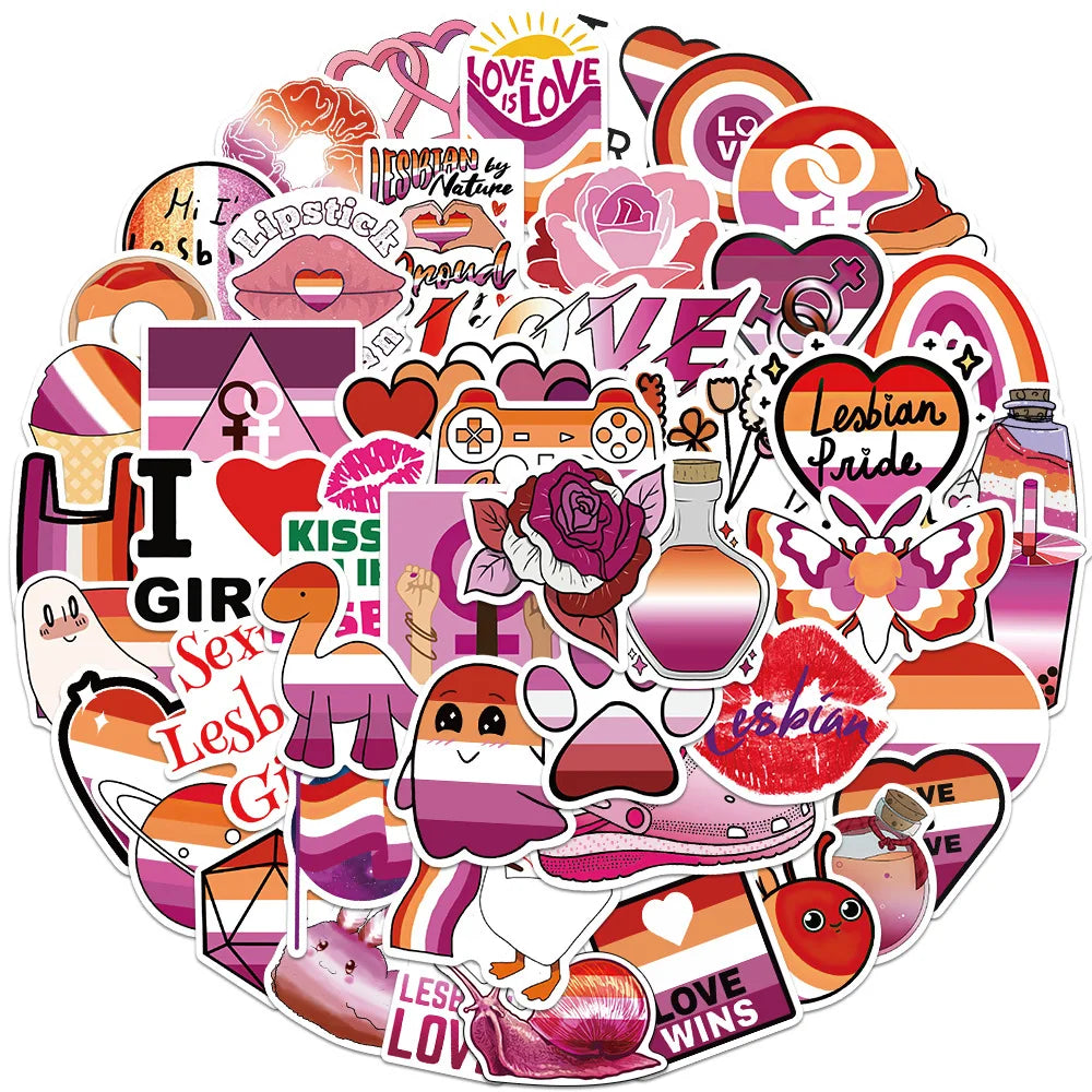 Lesbian Pride Stickers Decals for Laptop Phone Luggage Water Bottle Skateboard Car Fridge (Online Order Only)
