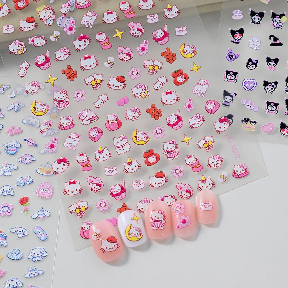 1pc 5D Cartoon Nail Art Stickers Waterproof Matte Finish with Kuromi, Cinnamoroll & Hello Kitty Designs Perfect for DIY Manicure (Online Order Only)