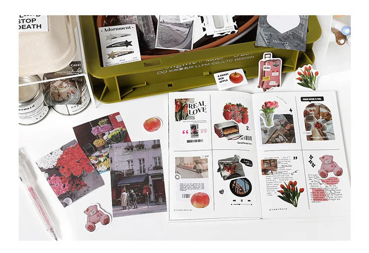 200Pcs/set Korean Style Fresh Sticker Note Paper Material Pack For Handbook Diary Collage DIY Scrapbooking Decoration Stationery (Online Order Only)