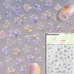 Charm Pink Yellow Flower Petal Stamen Stamen Peony Self Adhesive Nail Art Decorations Stickers Shiny Rhinestone Manicure Decals (ONLINE ORDER ONLY)