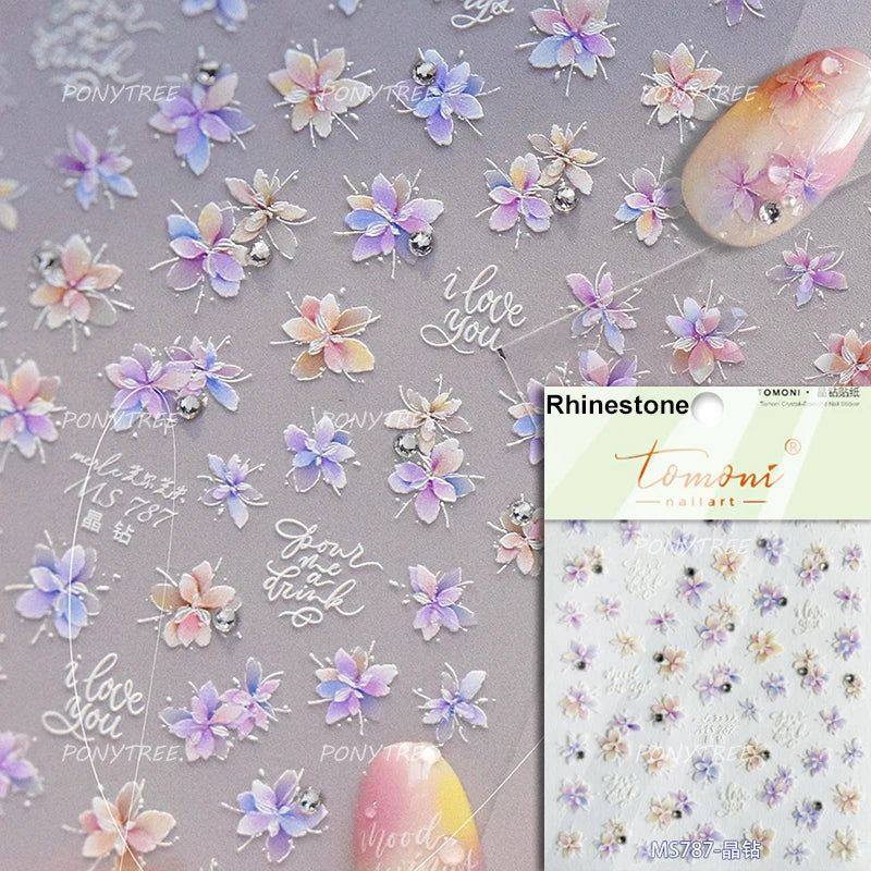 Retro Flowers Petal Pearl Rhinestones Halo Dyeing Chic Daisy Vintage Gold Foil  Floral Designs Nail Art Stickers Manicure Decals (ONLINE ORDER ONLY)