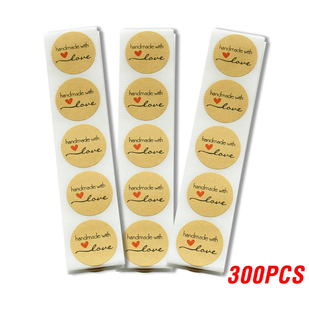 100-500pcs Kraft Paper Sticker Homemade With Love Stickers Scrapbooking For Envelope And Package Seal Labels Stationery Handmade (Online Order Only)