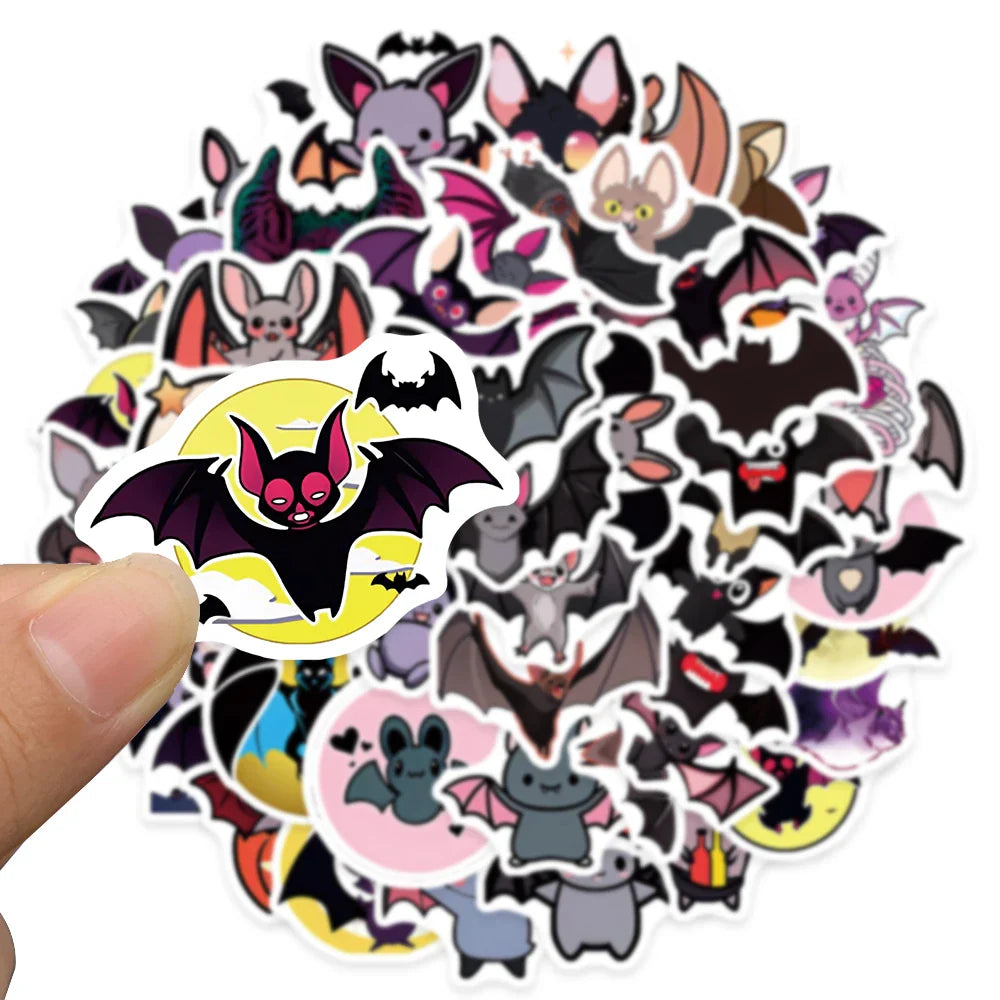 50pcs Cute Cartoon Bats Animal Graffiti Stickers For Laptop Phone Guitar Luggage Bicycle Car Waterproof Vinyl Decals (ONLINE ORDER ONLY)