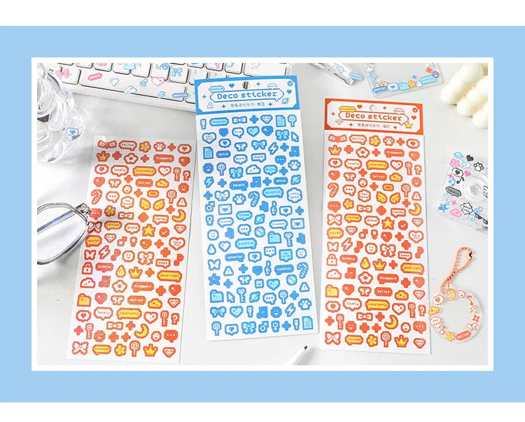Korea Ins Cute Pixel Dialog Series Decorative Sticker Hand Account Idol Card DIY Material Sticker Personalized Kawaii Stationery (ONLINE ORDER ONLY)