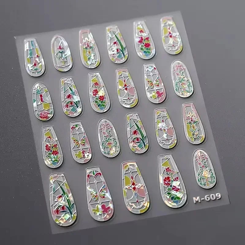 Retro Rose Gold Photo Frame Dried Flower Delicate Totem 3D Self Adhesive Nail Art Stickers 5D Shiny Rhinestone Manicure Decals (ONLINE ORDER ONLY)