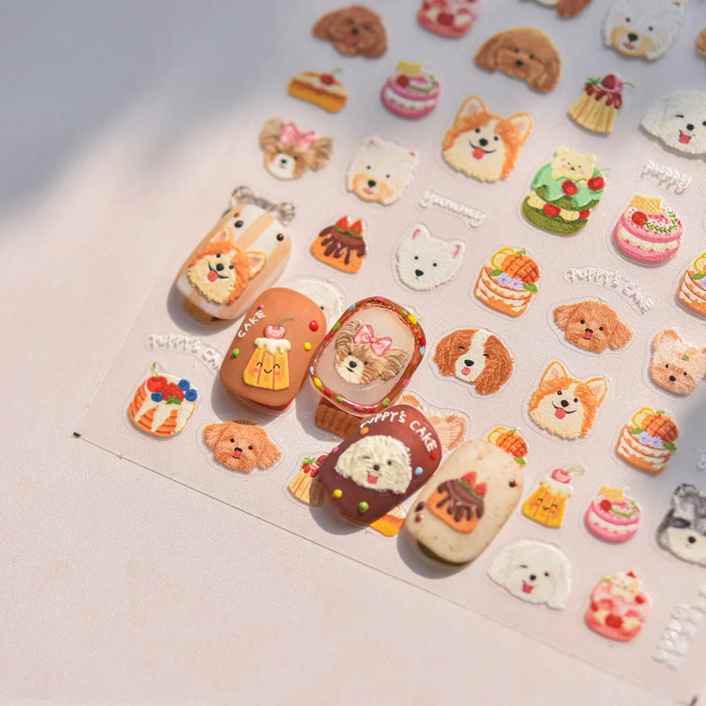 Cute Bowknot Dog Puppy Bear Strawberry Cake Fruit Juice Coffee Desserts Corgi Cherry Adhesive Nail Art Stickers Manicure Decals (ONLINE ORDER ONLY)