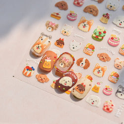 Cute Bowknot Dog Puppy Bear Strawberry Cake Fruit Juice Coffee Desserts Corgi Cherry Adhesive Nail Art Stickers Manicure Decals (ONLINE ORDER ONLY)