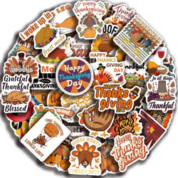 50pcs Cartoon Thanksgiving Day Sticker Funny Pumpkin Turkey Autumn Maple Leaf Graffiti Decals DIY Laptop Luggage Skateboard (Online Order Only)