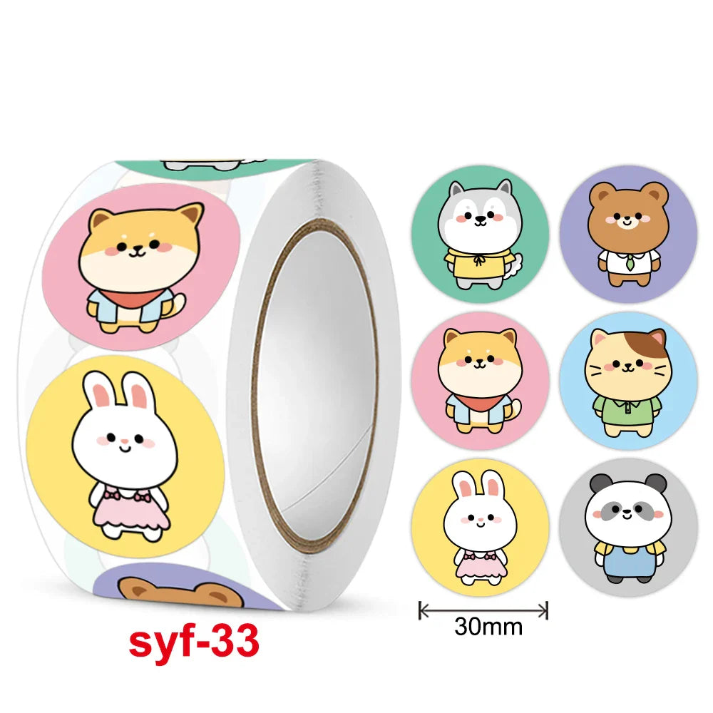 New  Sticker  Dog Cat Kids Reward Sticker Yellow Labels Happy Animal dog   Sticker Kids Toys School Teacher Student Stationery (Online Order Only)