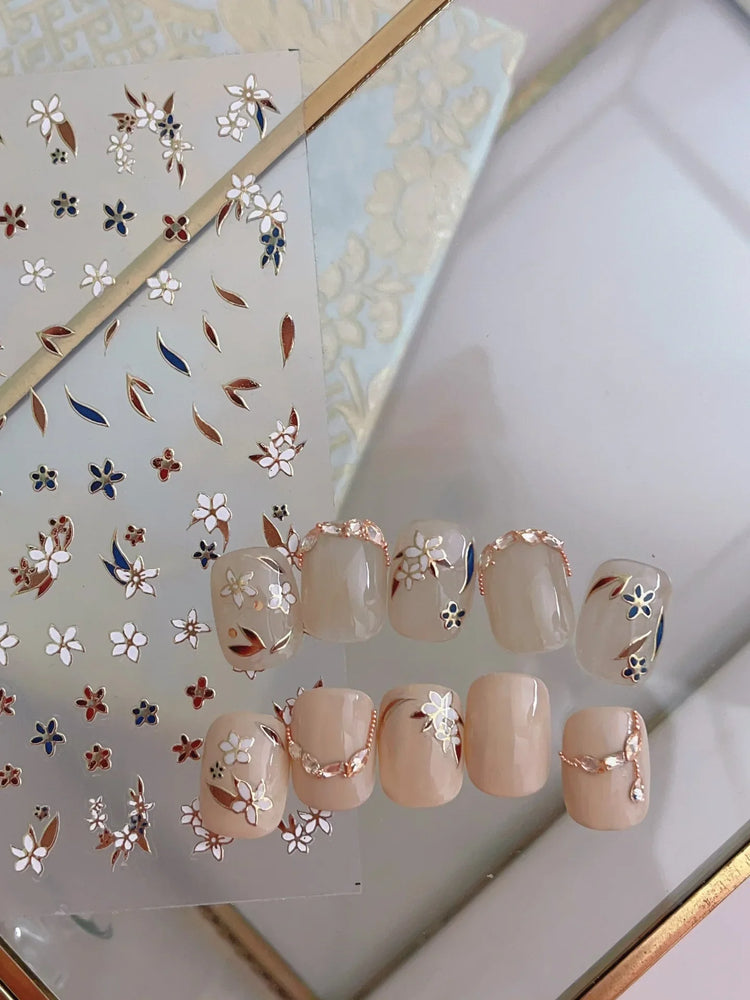 Retro Mini Flower Vintage Leaves Hot Stamping Petal Daisy Delicate Chic Self Adhesive Nail Art Stickers Manicure Decal Wholesale (ONLINE ORDER ONLY)