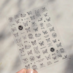 Flower Bowknot Butterfly Plant Leaf English Letter Rose Hand Drawn Embossed Relief Self Adhesive Nail Art Sticker Manicure Decal (ONLINE ORDER ONLY)
