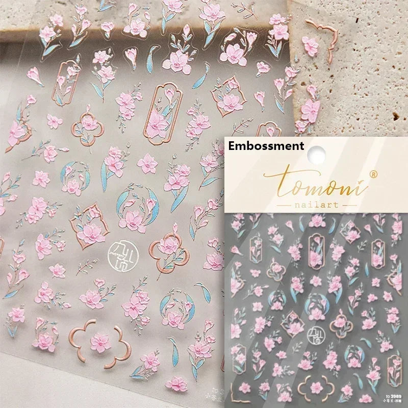 Charming Dreamy Shiny Jelly Blue Gradient Lily Flowers Rose Petal White Dot Chinese Colorful Nail Art Stickers Manicure Decals (ONLINE ORDER ONLY)
