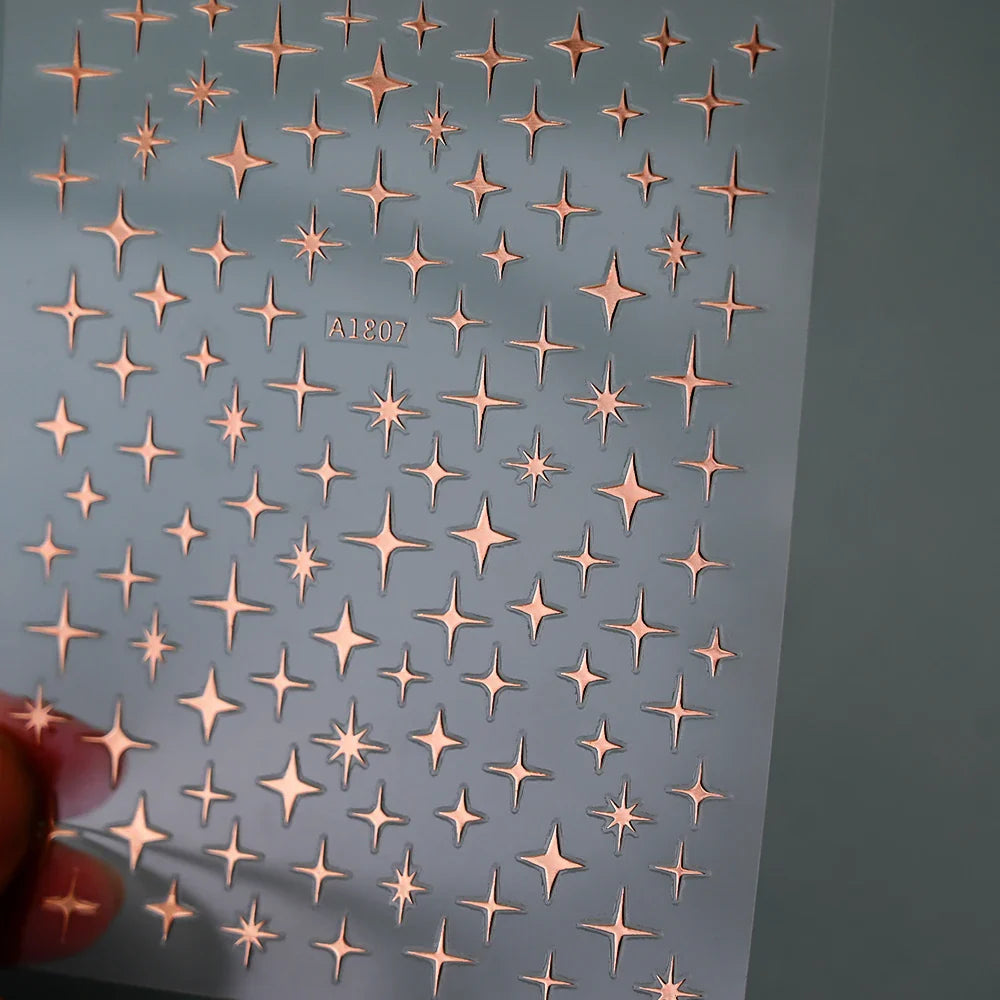 1 Sheet Star Nail Art Stickers 3d Self Adhesive Nail Decals Black White Golden Silver Color Star Design Nail Supplies Accessory (ONLINE ORDER ONLY)