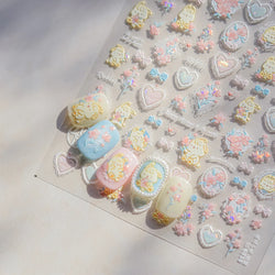 Peach Blossom Flower Yellow Rabbit Bunny Love Heart Delicate Totem 5D Self Adhesive Nail Art Stickers Rhinestone Manicure Decals (ONLINE ORDER ONLY)