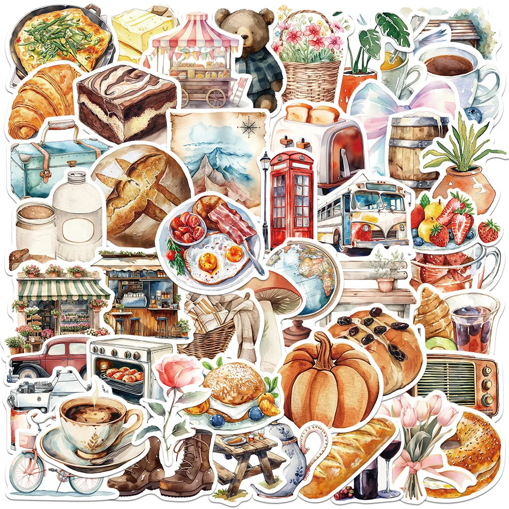 Mixed Food Travel Stickers for DIY Decor: Suitcase, Water Bottle, Phone, Laptop, Scrapbooking (10/25/50pcs) (ONLINE ORDER ONLY)