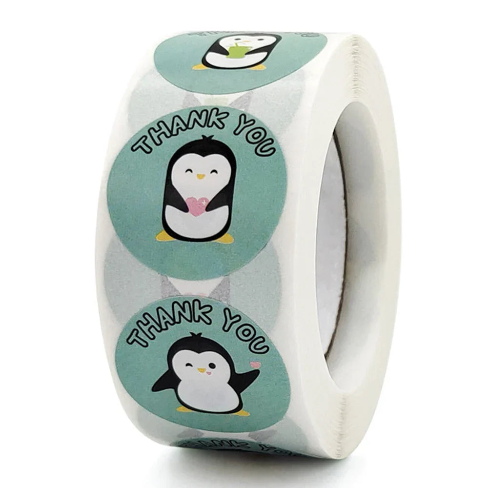 100-500pcs Round Cartoon Label Stickers Paper Cute Thank You Stickers for Baking Packaging Seal Labels Stationery Stickers (Online Order Only)