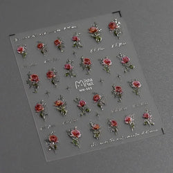 Red Azalea Rose Peony Crane Warbler Bird Fish Lily Chicken Rabbit Lobster Flower Retro Chinese Nail Art Sticker Decoration Decal (Online Order Only)