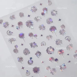 Colorful Fireworks Burst Hot Stamping Process Laser Pink Bright Romantic Self Adhesive Nail Art Stickers Chic Manicure Decals (ONLINE ORDER ONLY)