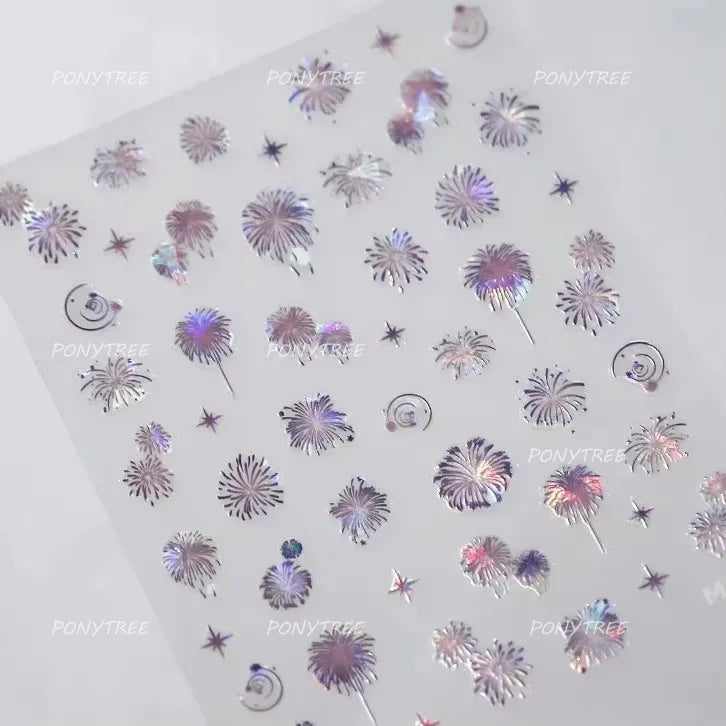 Colorful Fireworks Blooming Castle Romantic Brilliant Sky Self Adhesive Nail Art Stickers Star Shiny Rhinestone Manicure Decals (Online Order Only)