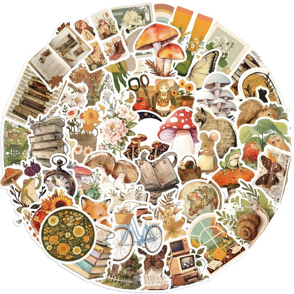 50pcs Retro Aesthetic Animals Cartoon Stickers for Travel Luggage Notebook Guitar Laptop Phone Stationery Water Bottle (ONLINE ORDER ONLY)
