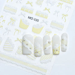 Gold Silver White Black Pink Blue Bowknot Ribbon Flat 3D Line Gird Strap Tie Elegant Charming Nail Art Stickers Manicure Decals (ONLINE ORDER ONLY)