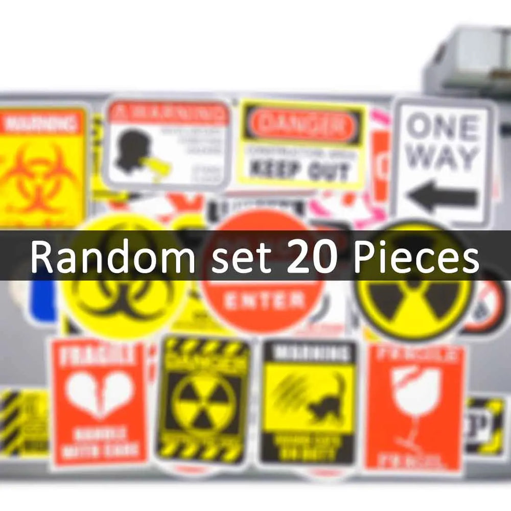 20/30/50Pieces Caution Tip Decals Stop Warning Danger Signs Funny Stickers for Motorcycle Car Bike Luggage Laptop Helmet Sticker (ONLINE ORDER ONLY)
