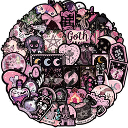 Black Pink Gothic Witch Cartoon Stickers for Phone Laptop Luggage Skateboard Decals (ONLINE ORDER ONLY)