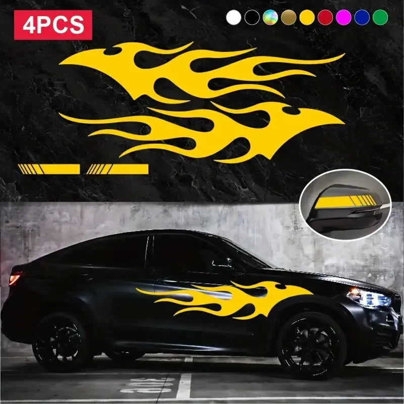 4pcs Fashion Car Stickers Flames Flaming Auto Body Stickers, Stripe Car Door Decals Waterproof Decorative Decal (Online Order Only)