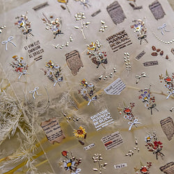 Pale Flower Bouquet Label Bowknot Stationery Sunflower Daisy Leaf 3D Self Adhesive Nail Art Stickers Rhinestone Manicure Decals (Online Order Only)