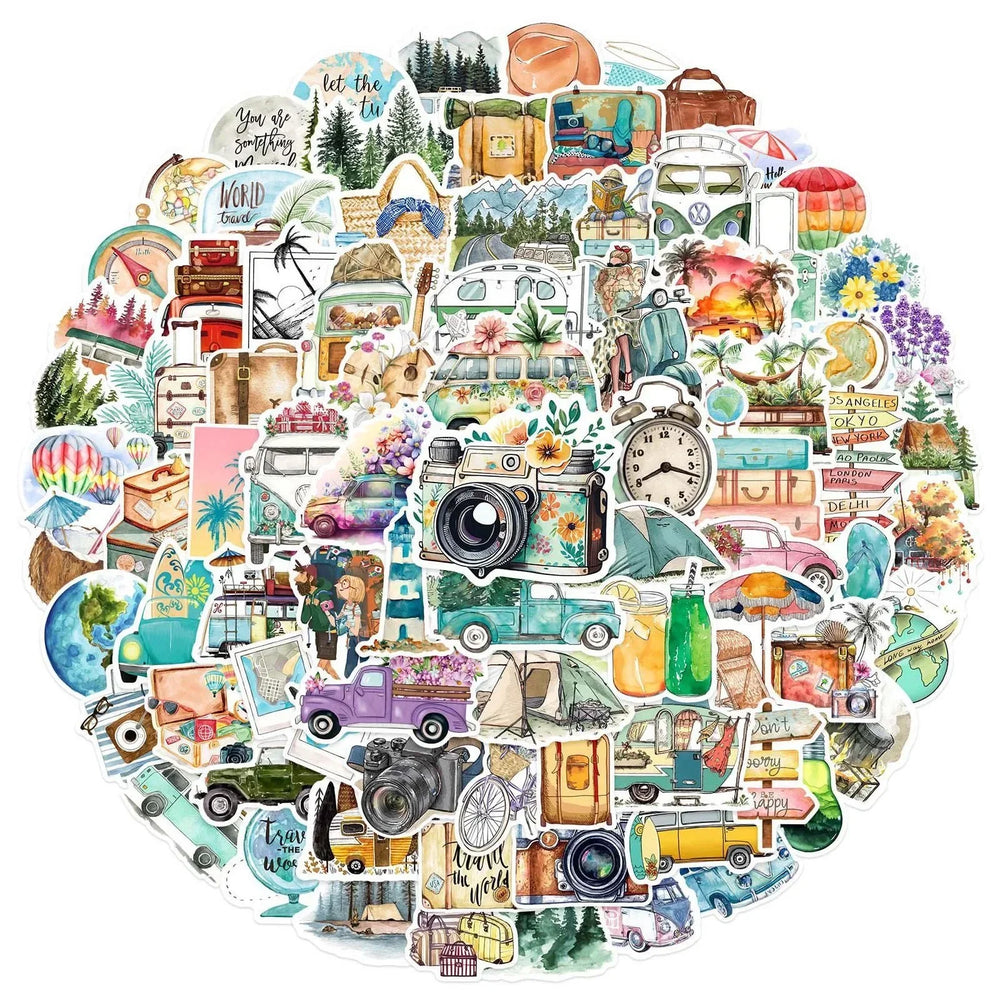 10/50/100pcs Outdoor Hiking Camping Travel Graffiti Stickers Aesthetic DIY Laptop Skateboard Motorcycle Cartoon Sticker Toy (ONLINE ORDER ONLY)