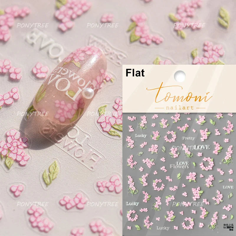 Mini Colourful Flower Black Yellow Petal Wreath 5D Chic Embossed Reliefs Delicate Self Adhesive Nail Art Stickers Manicure Decal (Online Order Only)