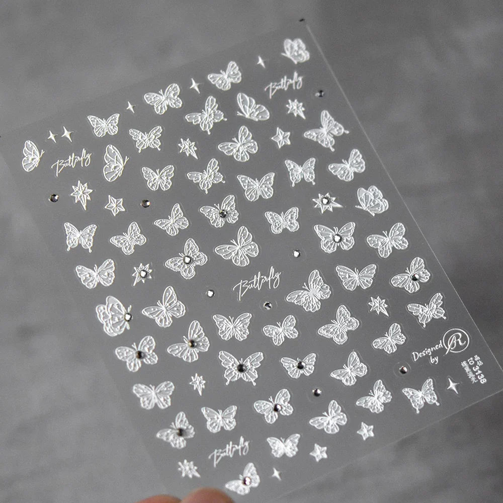 Charming White Shiny Pearl Rhinestone Wings Feathers Crown Moon Stars 3D Self Adhesive Nail Art Sticker Manicure Decal Wholesale (ONLINE ORDER ONLY)