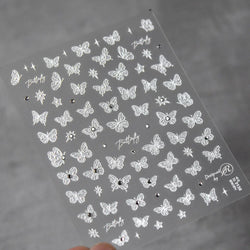 Charming White Shiny Pearl Rhinestone Wings Feathers Crown Moon Stars 3D Self Adhesive Nail Art Sticker Manicure Decal Wholesale (ONLINE ORDER ONLY)