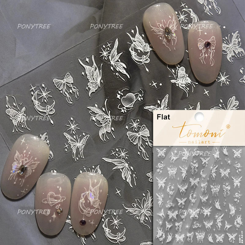 Retro Blue Bowknot Butterfly Love Heart Pendent Hot Stamping Gold Silver Adhesive Nail Art Stickers Manicure Decals Wholesale (Online Order Only)