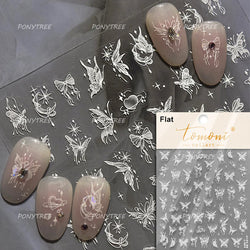 Retro Blue Bowknot Butterfly Love Heart Pendent Hot Stamping Gold Silver Adhesive Nail Art Stickers Manicure Decals Wholesale (Online Order Only)