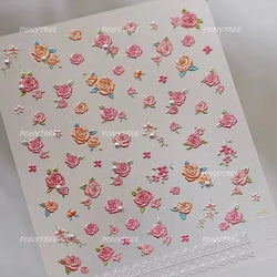 French Chic Mini Pink Rose Flower Bowknot Lace Ribbon Pearl White Little Flower Self Adhesive Nail Art Stickers Manicure Decals (ONLINE ORDER ONLY)