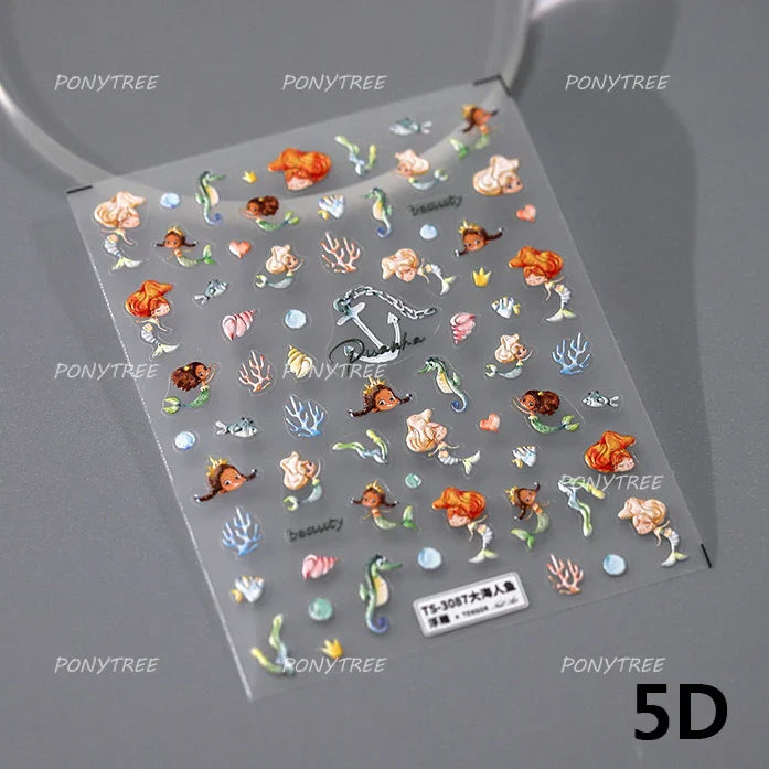 Conch Starfish Shell Beach Fish Star Ocean Colorful Water Bubbles Summer Delicate Self Adhesive Nail Art Stickers Manicure Decal (ONLINE ORDER ONLY)