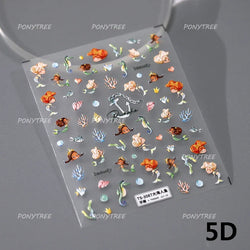Conch Starfish Shell Beach Fish Star Ocean Colorful Water Bubbles Summer Delicate Self Adhesive Nail Art Stickers Manicure Decal (ONLINE ORDER ONLY)