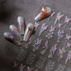 Butterfly Flower Hollow Out Lace Delicate Floral Print Shiny Cloth Block Insect Self Adhesive Nail Art Stickers Manicure Decals (Online Order Only)