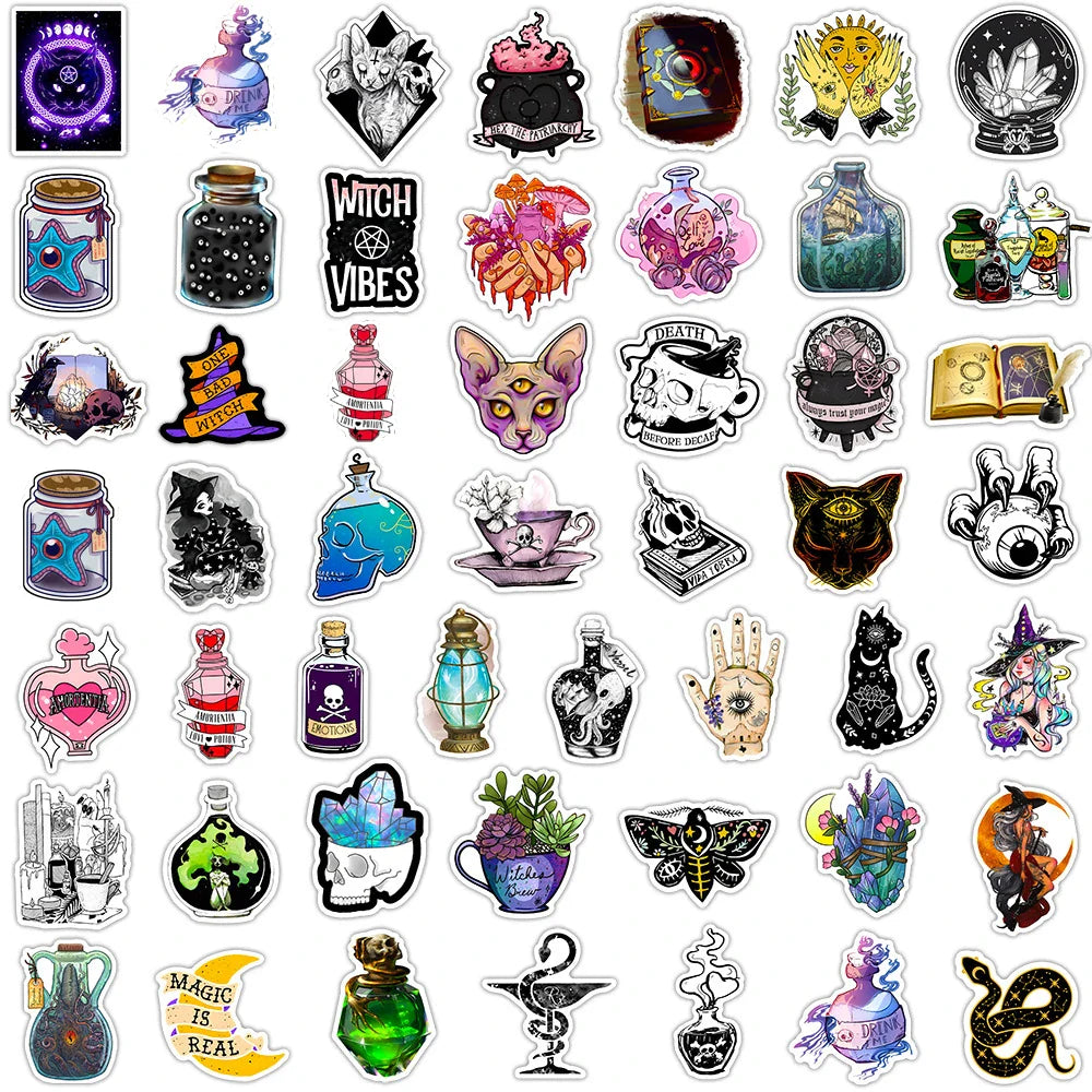 10/30/50pcs Cool Art Gothic Magic Apothecary Witch Crystal Stickers Skateboard Motorcycle Car Laptop Funny Sticker Decal Kid Toy (ONLINE ORDER ONLY)