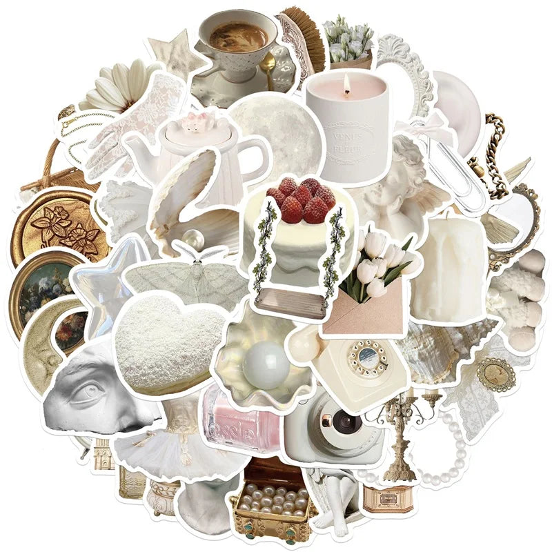 10/30/50PCS INS White PVC Sticker Aesthetic Decoration Scrapbooking Sketchbook Korean Stationery School Supplies for Kids (ONLINE ORDER ONLY)
