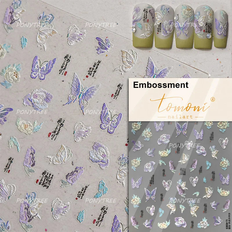 Butterfly Peach Blossom Flowers Lantern Star Tassel Pendant Gold Hot Stamping Self Adhesive Nail Art Stickers Manicure Decals (ONLINE ORDER ONLY)