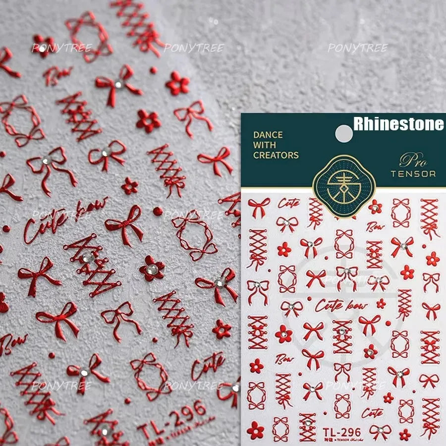 White Black Pink Bowknot Lace Star Pearl Tassel Pendant Shiny 5D Embossed Relief Self Adhesive Nail Art Stickers Manicure Decals (ONLINE ORDER ONLY)