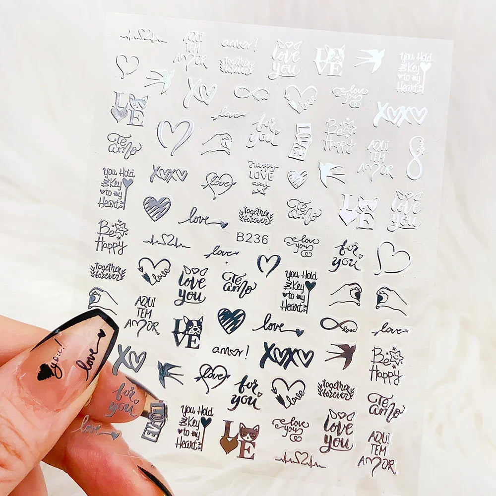 1PC Heart Love Design 3D Nail Art Sticker English Letter Self-Adhesive Slider Valentine's Day DIY Manicure Tips Accessories Tool (ONLINE ORDER ONLY)