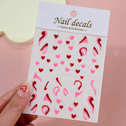 1Pc Red Pink White Heart Bow Nail Art Stickers with Glitter Sequins 5D Self Adhesive Nail Decorations Slider Decals DIY Manicure (ONLINE ORDER ONLY)