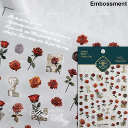 Watercolor Style Rose Flower Colored Rosa Chinensis 3D 5D Flat Reliefs Charming Self Adhesive Nail Art Stickers Manicure Decals (ONLINE ORDER ONLY)