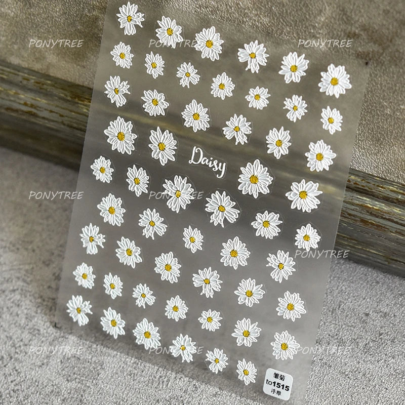 Colourful Daisy Pink Coreopsis Cosmos Persian Chrysanthemum Flower Garden Adhesive Nail Art Decoration Stickers Manicure Decals (ONLINE ORDER ONLY)