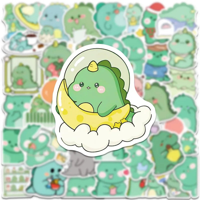 10/30/50PCS Kawaii Green Dinosaur PVC Sticker Aesthetic Korean Children's Decoration Scrapbooking Stationery School Supplies (ONLINE ORDER ONLY)