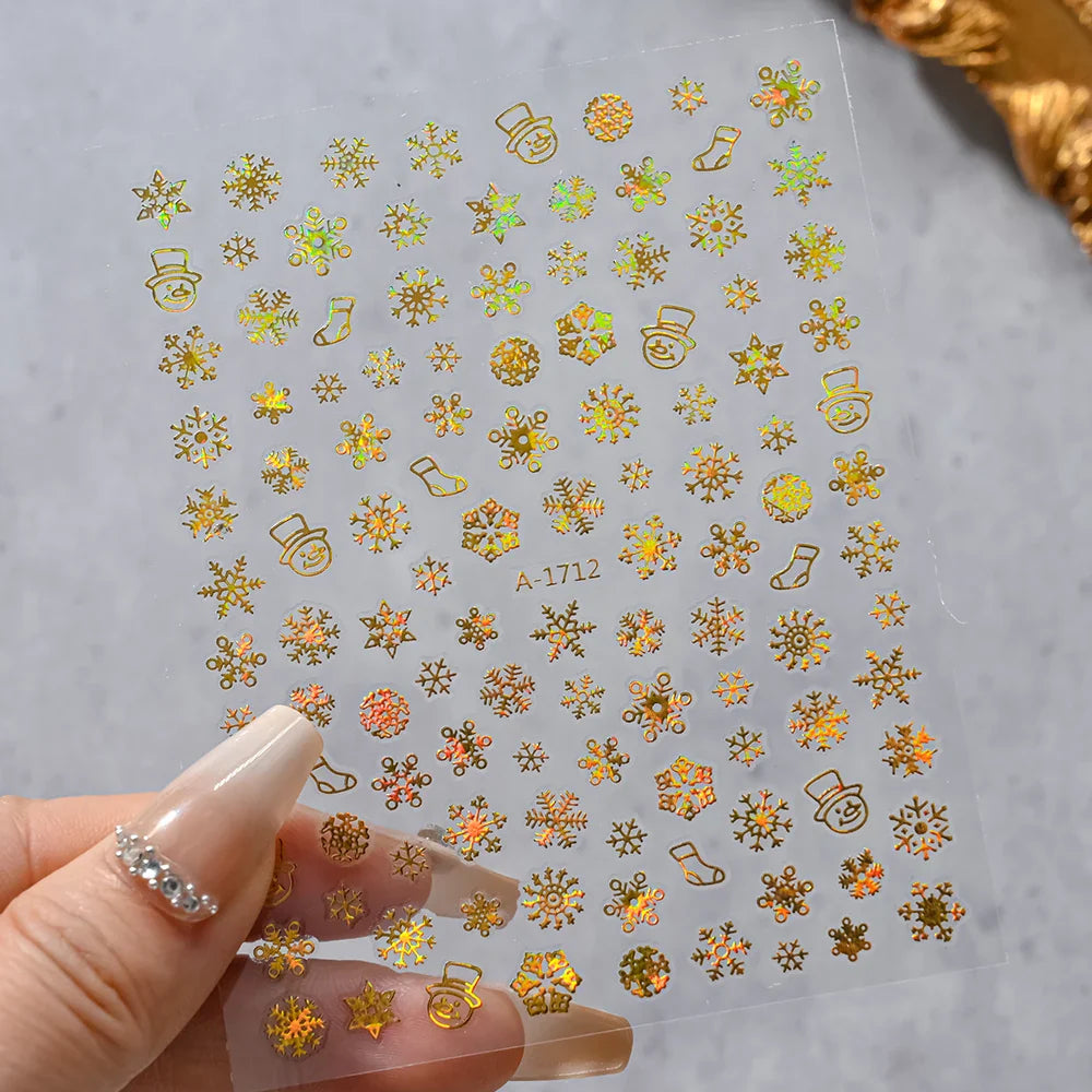 1PCS Laser Gold Snowflake Christmas Tree Nail Sticker 3D Adhesive Nail Decals Nail Art Accessories New Christmas Decoration 2024 (ONLINE ORDER ONLY)